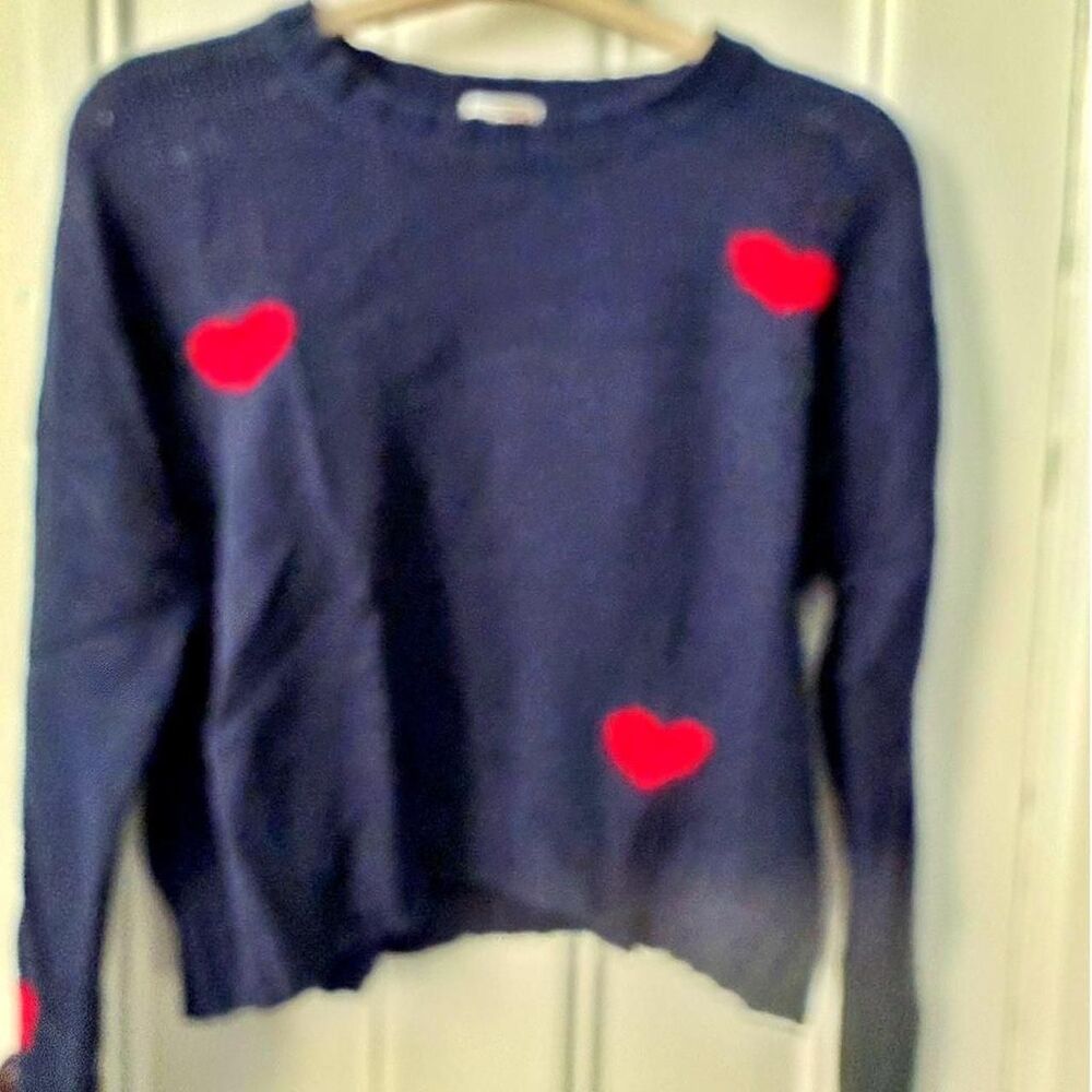 RAILS Marissa Navy & Red Heart Knit Crewneck Sweater - Size XL